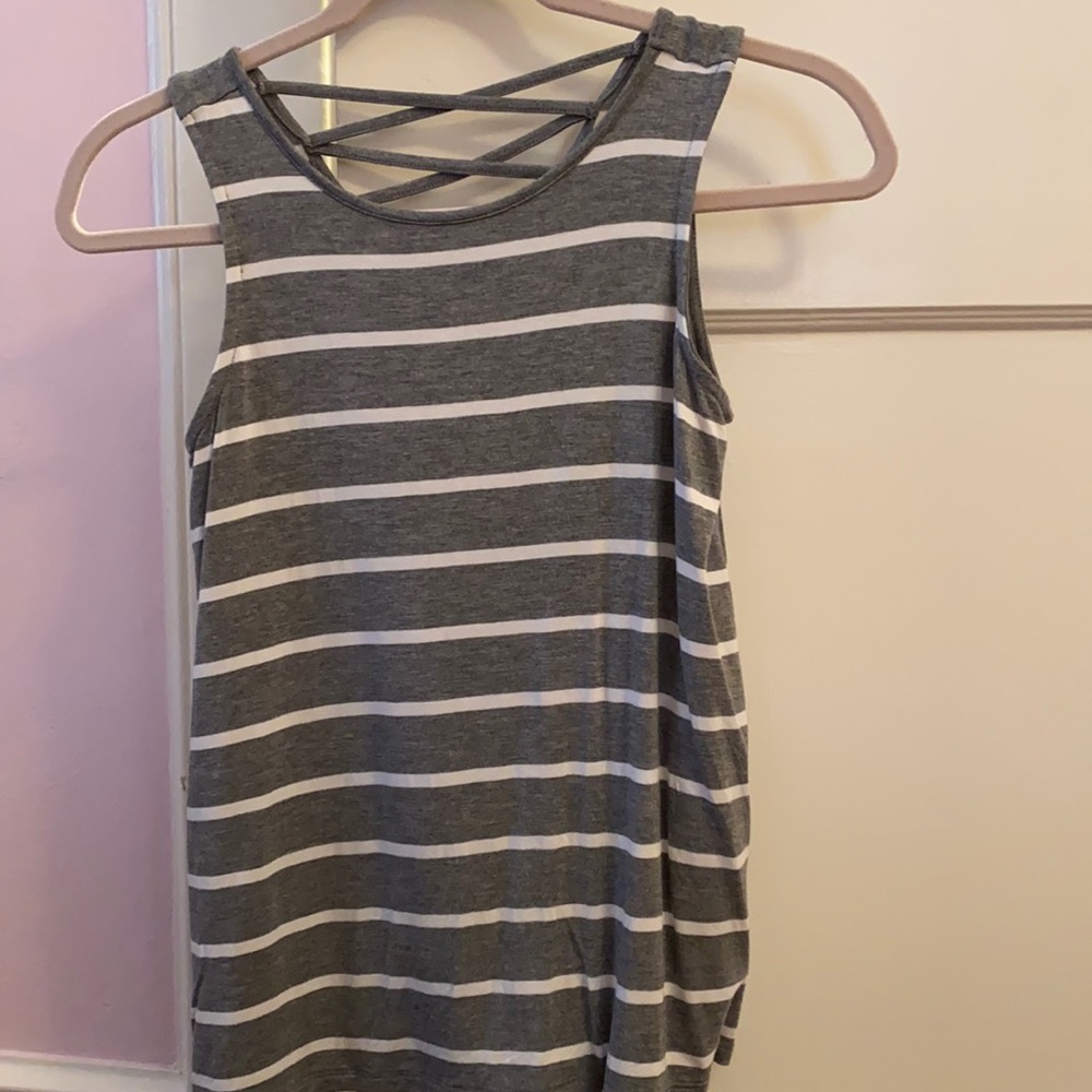 Girls gray with white stripe tank size L